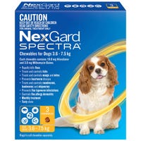 Nexgard Spectra Flea, Tick & Worming Chews 3.6-7.5Kg Dog 3 Pack